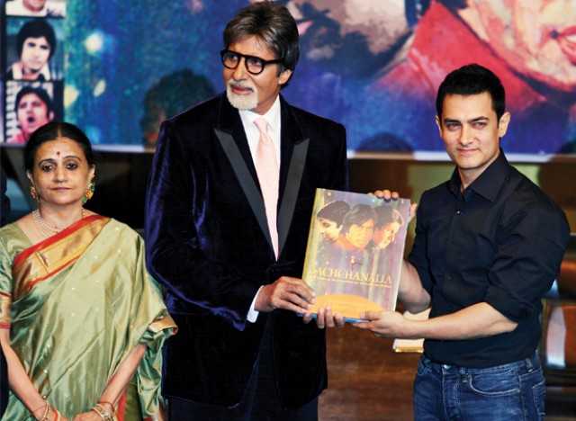 Bhawana with Amitabh Bachchan and Aamir Khan at the release of Bachchanalia