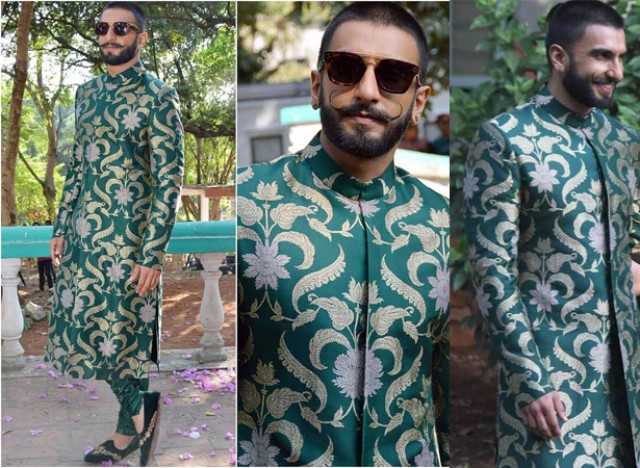 Wedressfashion Ranveer Singh Green Printed Kurta Jacket Set