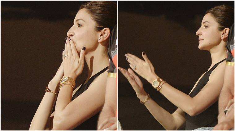 Anushka Sharma blows a kiss to Virat Kohli during his IPL game