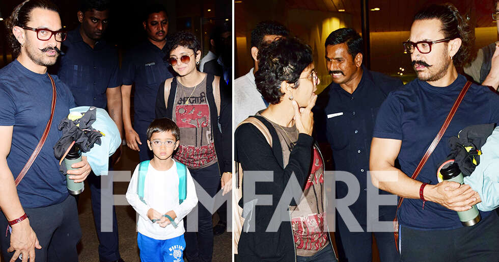 Aamir Khan snapped with Kiran Rao and his sons Azad Rao Khan and Junaid ...