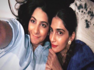 Sonam Kapoor and Rhea Kapoor click a selfie as they wait to wrap up work