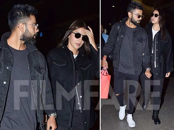 Anushka Sharma and Virat Kohli twin in black and white outfits