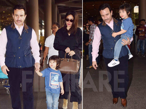 Saif Ali Khan, Kareena Kapoor Khan and Taimur Ali Khan return to the bay |  Filmfare.com