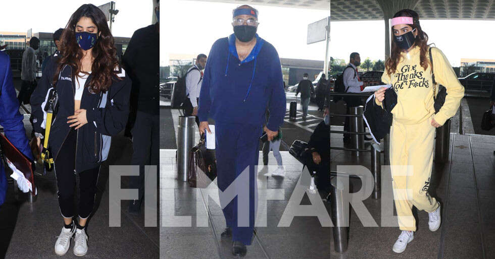 Janhvi Kapoor Khushi Kapoor and Boney Kapoor snapped jetting off from the city