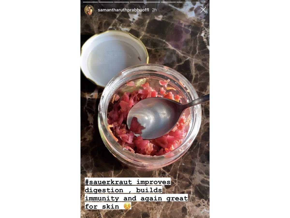 Today, the actress took to Instagram and shared a picture of the sauerkraut she was enjoying early in the day. Samantha’s caption for the picture read, “#sauerkraut improves digestion, builds immunity and again great for skin.” Take a look at her picture below. (embed) For the unversed, sauerkrauts is finely cut raw cabbage that has been fermented by various lactic acid bacteria. It is incredibly nutritious along with providing you with probiotics and vitamin K2.