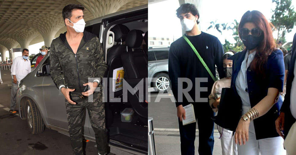 Pictures: Akshay Kumar, Twinkle Khanna and their kids clicked at the airport