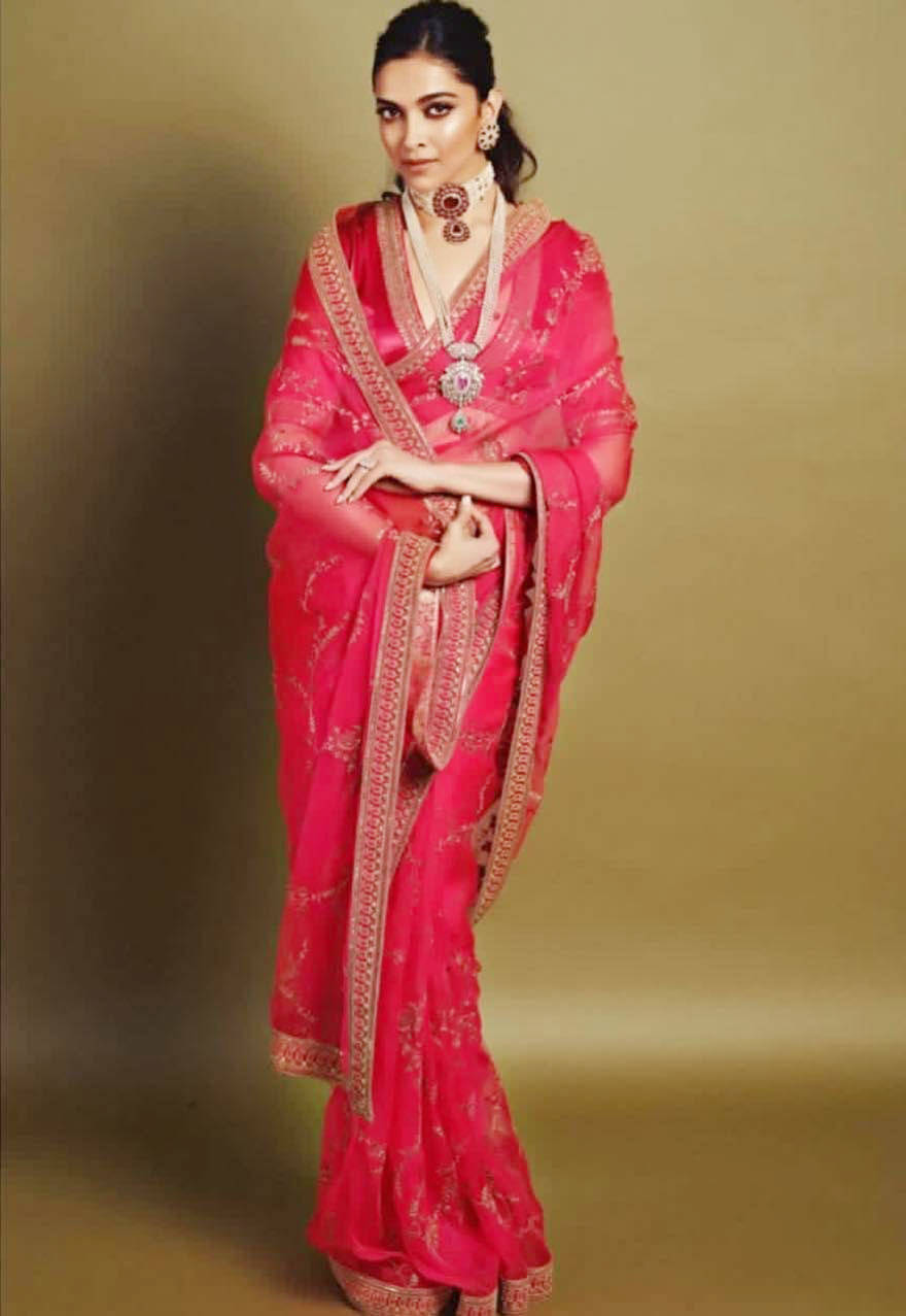 Deepika Padukone in Saree Electric Pink
