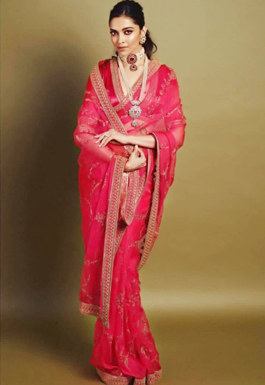 deepika padukone in saree electric pink 91628580983