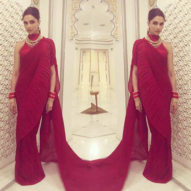 Deepika Padukone in Saree Red Hot