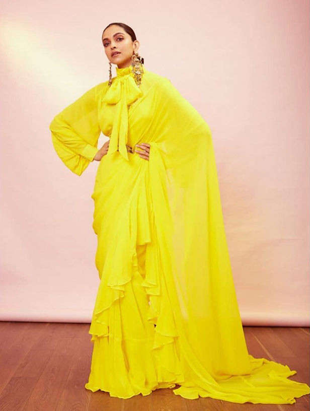 Deepika Padukone In Saree Sunshine Yellow