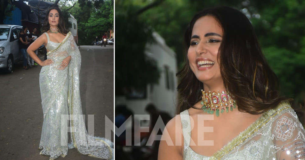 Pictures: Hina Khan Looks Gorgeous In Sequin Saree, Ornate Choker