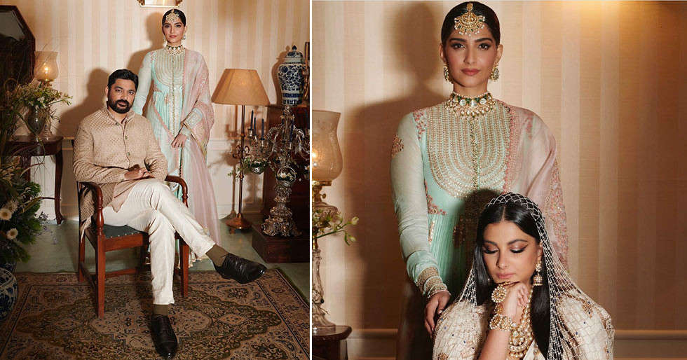 Sonam Kapoor Ahuja looks regal as she poses with newly-weds Rhea and Karan