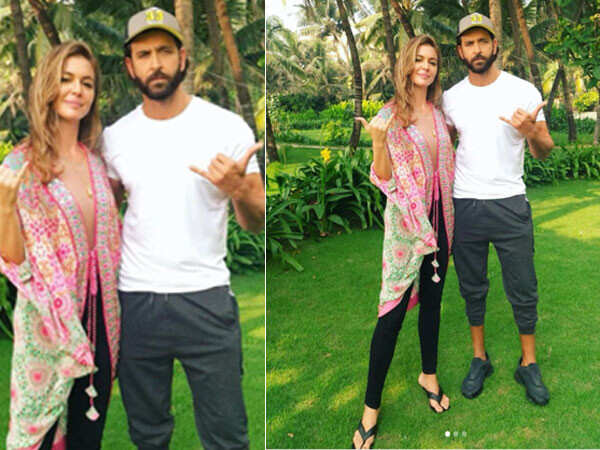 Actors Hrithik Roshan and Samantha Lockwood meet up in Mumbai