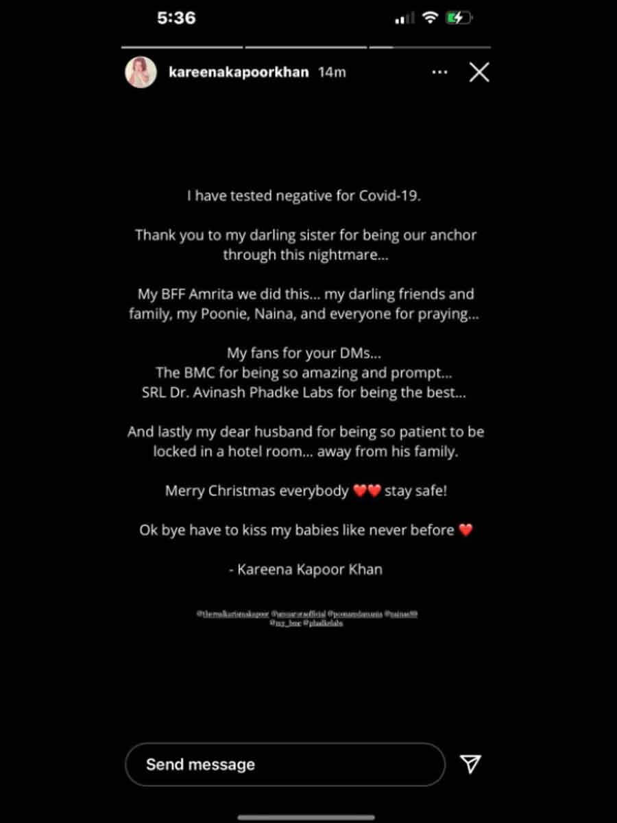 Kareena Kapoor's Instagram story.