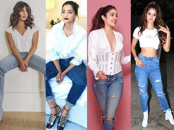 The trend in the spotlight: White tops with denims