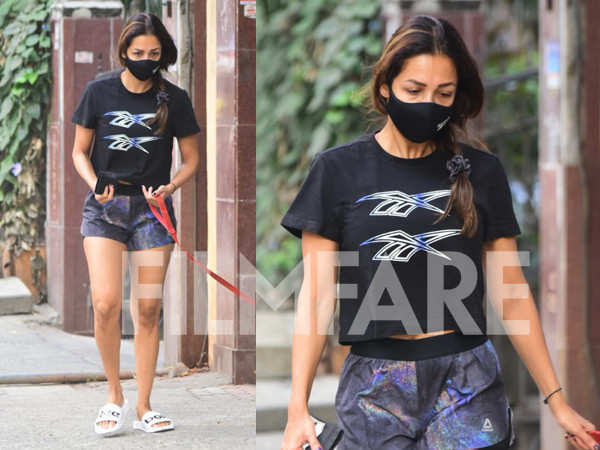 Malaika Arora steps out for a walk with her adorable pet in tow