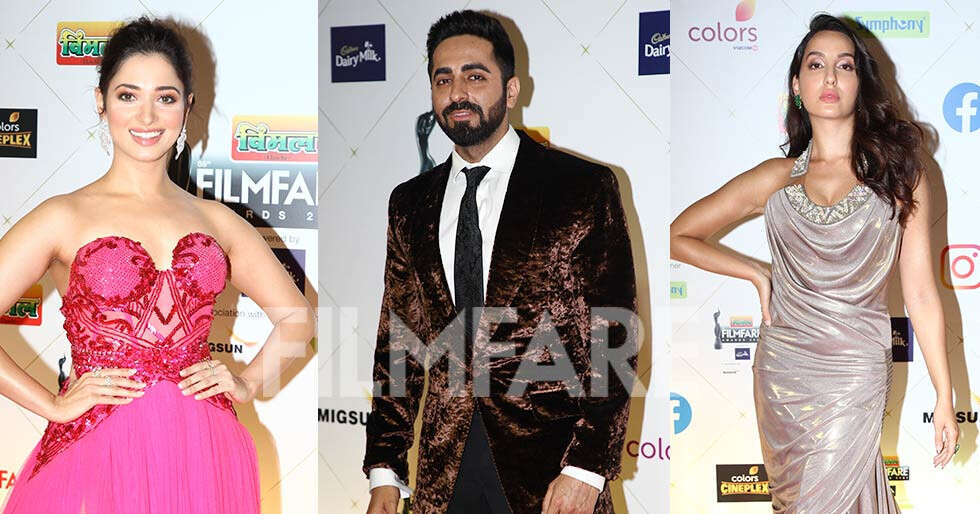 Ayushmann Khurrana Alaya F Nora Fatehi Rock The Red Carpet Of Vimal Elaichi Filmfare Awards