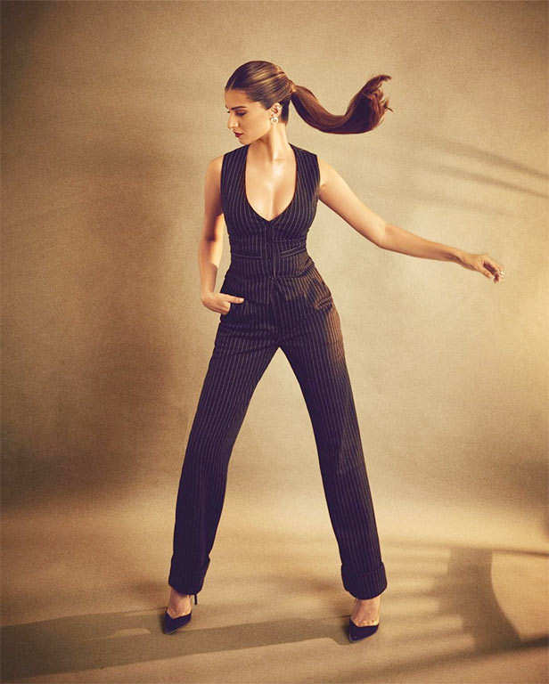 Tara Sutaria's Fashion Storm : Black Pinstripe Set.