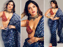Bhumi Pednekar raises temperatures in a blue saree and bralette blouse. See pics: