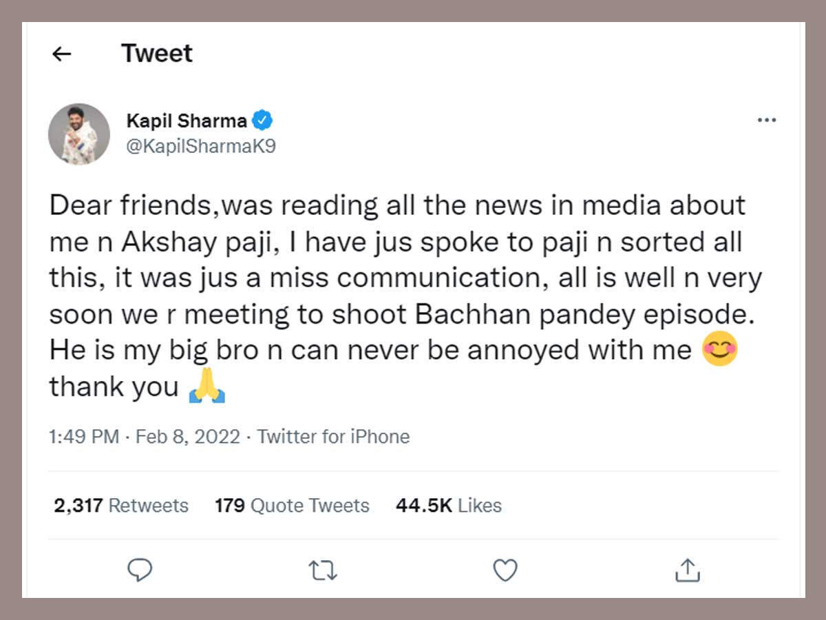 Kapil Sharma Twitter post.