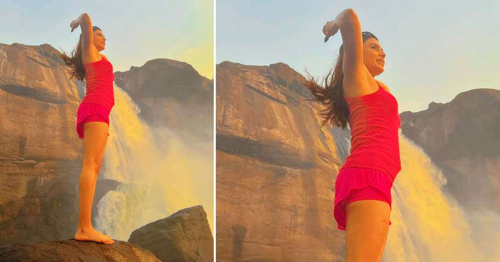 Samantha enjoys the cold breeze at the Athirappilly Falls, shares pictures