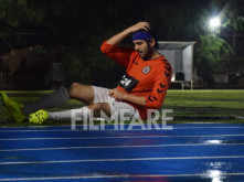 Kartik Aaryan photographed playing football in Mumbai rains