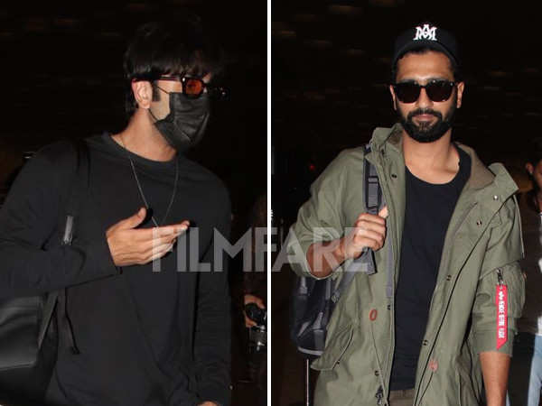 Vicky Kaushal and Ranbir Kapoor look suave as they make their way to the airport