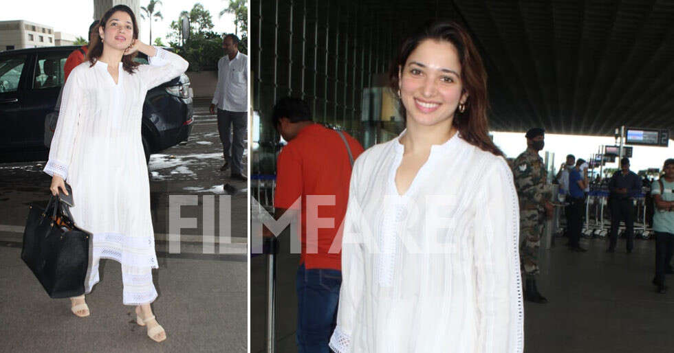 Tamannaah Bhatia is a vision in white at the Mumbai airport | Filmfare.com