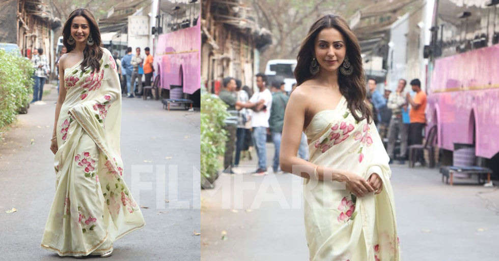 Rakul Preet Singh clicked in a floral saree at a reality show