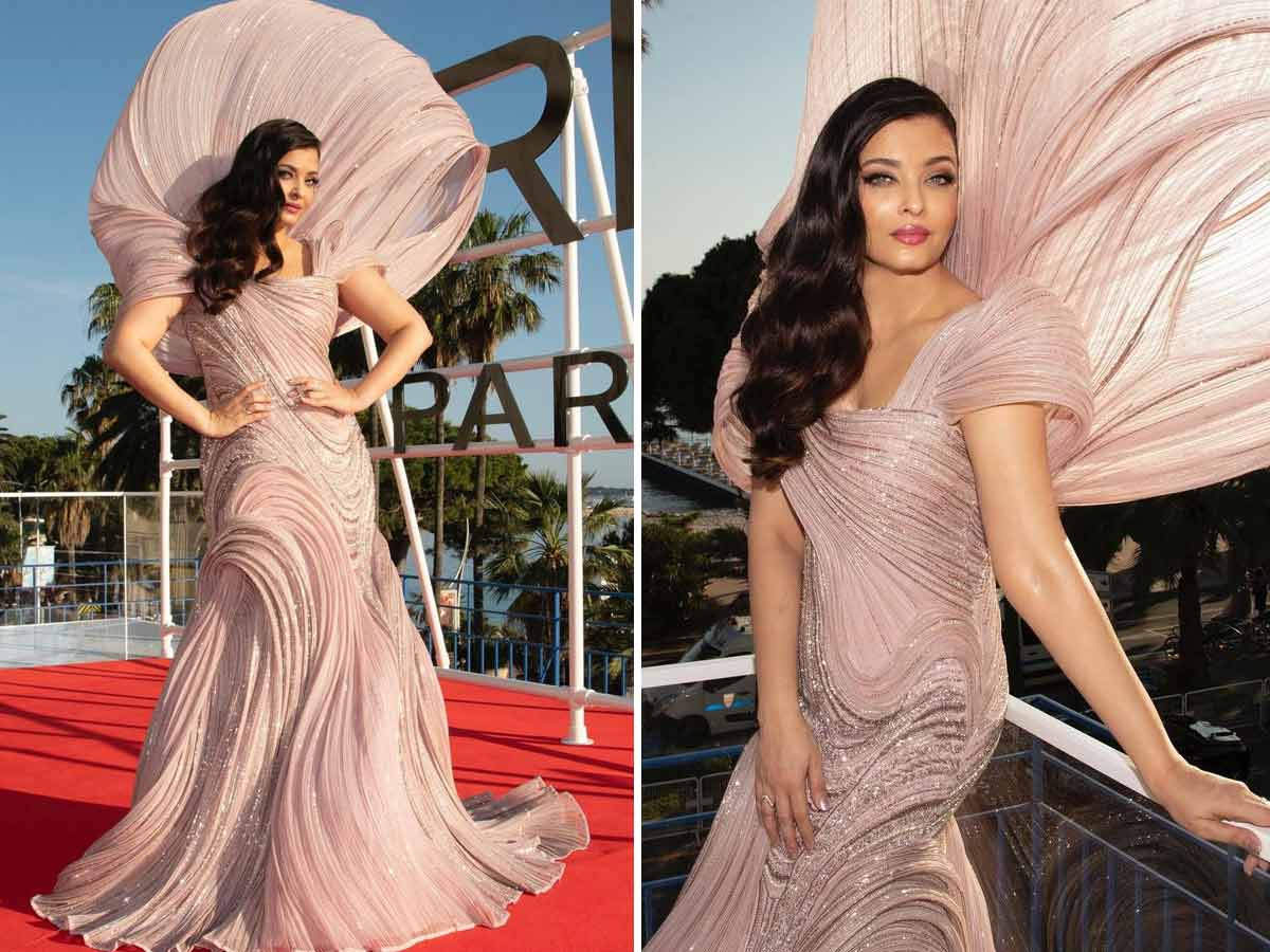 Best Looks From Cannes 2022 : Aishwarya Rai Bachchan in a structured blush-pink gown.
