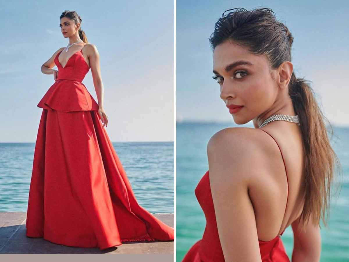 Best Looks From Cannes 2022 : Deepika Padukone in Fiery Red Gown