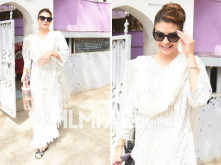 Jacqueline Fernandez dons an all-white ethnic suit to her dance class