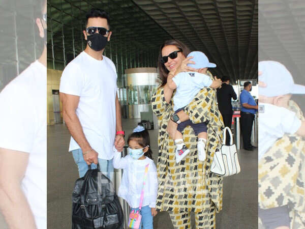 Neha Dhupia and Angad Bedi were photographed with their kids at the ...