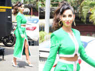 Nora Fatehi poses for the cameras at the sets of a dance reality show