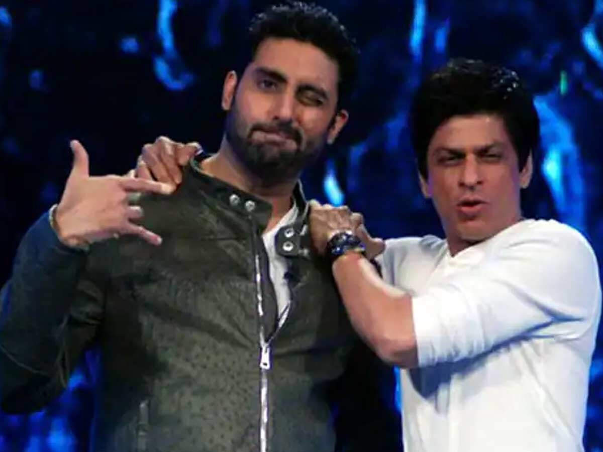 Abhishek and Shah Rukh Khan on screen.