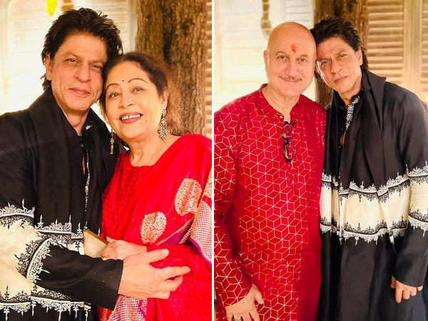 Shah Rukh Khan reunites with Anupam Kher and Kirron Kher at Amitabh Bachchan's Diwali bash. See pics