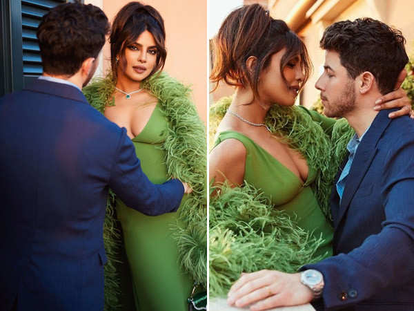 Priyanka Chopra Jonas looks mesmerising in a green gown as she poses with husband Nick Jonas