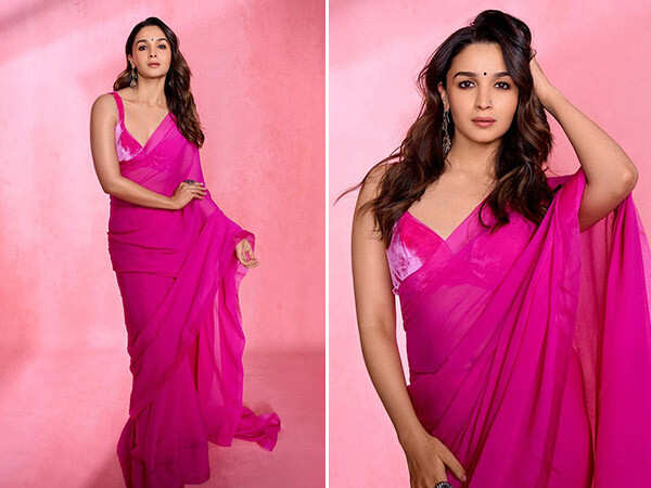 When In Kolkata, Alia Bhatt Channels Her Inner Rani In A Red And Pink  Colour Block Chiffon Saree