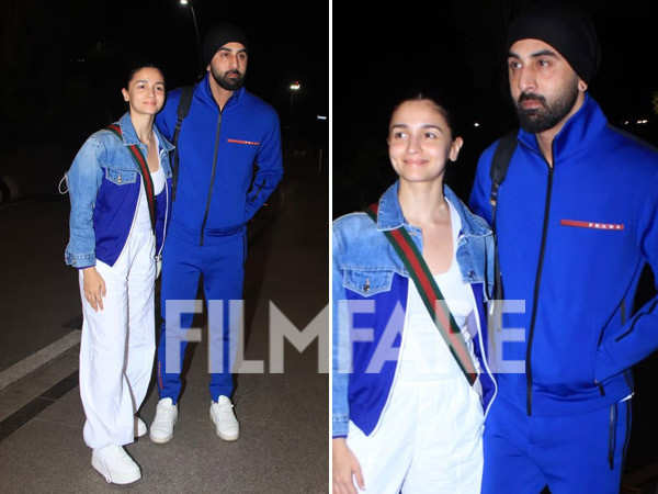 Alia Bhatt and Ranbir Kapoor twin in blue at the airport. See pics: