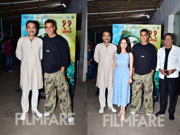 Akshay Kumar, Pankaj Tripathi, Yami Gautam pose for the cameras at OMG 2 screening