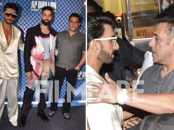 Ranveer Singh and Salman Khan share a hug at the special screening of AP Dhillon: First of a Kind