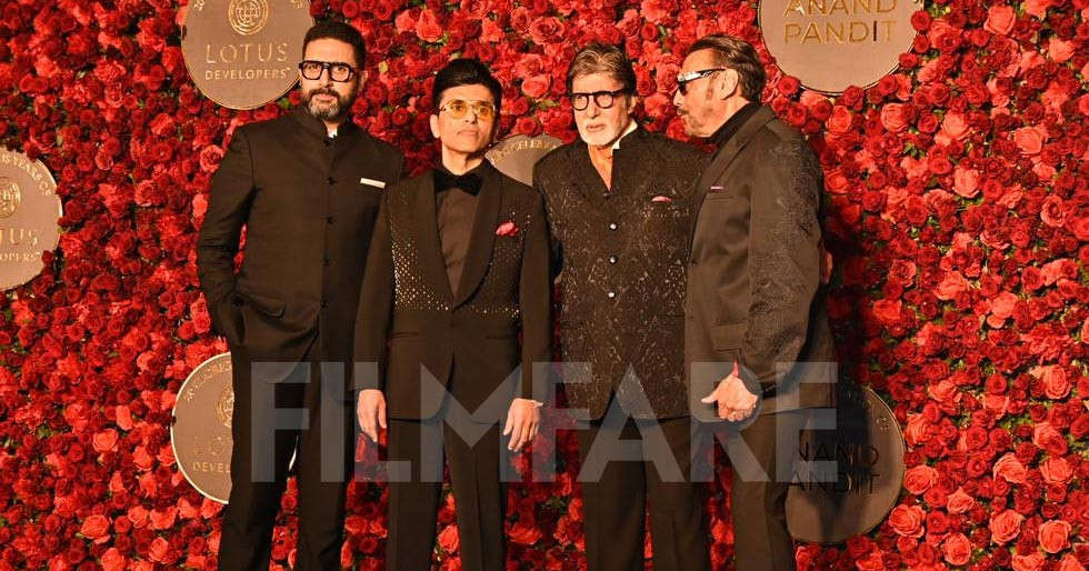 Amitabh Bachchan, Abhishek Bachchan and Jackie Shroff arrive at Anand Pandit’s birthday bash. Pics: