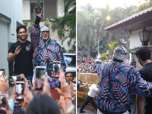 Agastya Nanda joins grandfather Amitabh Bachchan as he greets fans ...