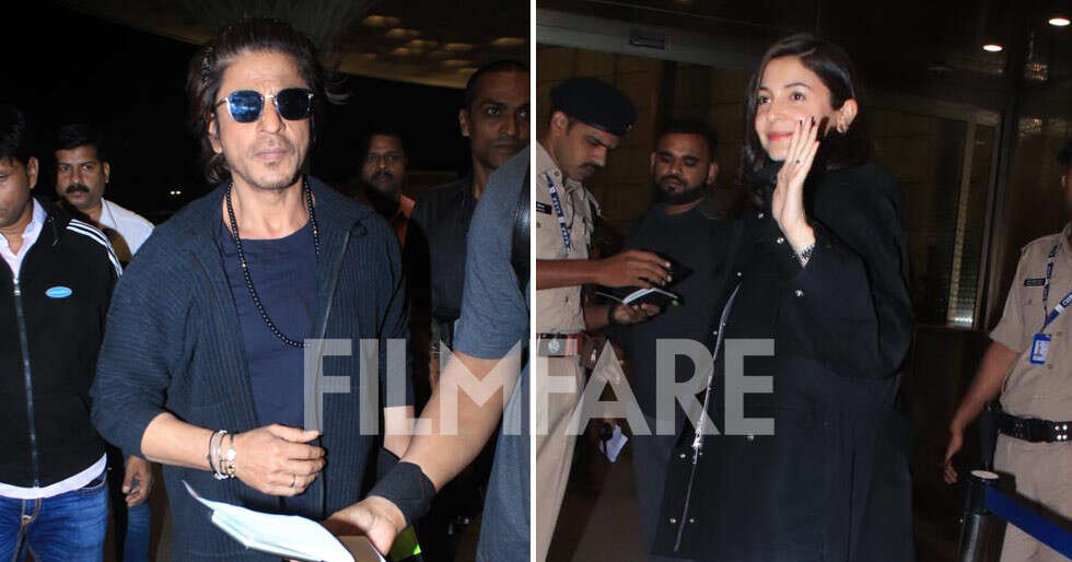 Shah Rukh Khan and Anushka Sharma sport casuals as they get clicked at the airport. Pics: