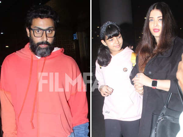 Aishwarya Rai Bachchan and Abhishek Bachchan clicked at the airport with their daughter Aaradhya