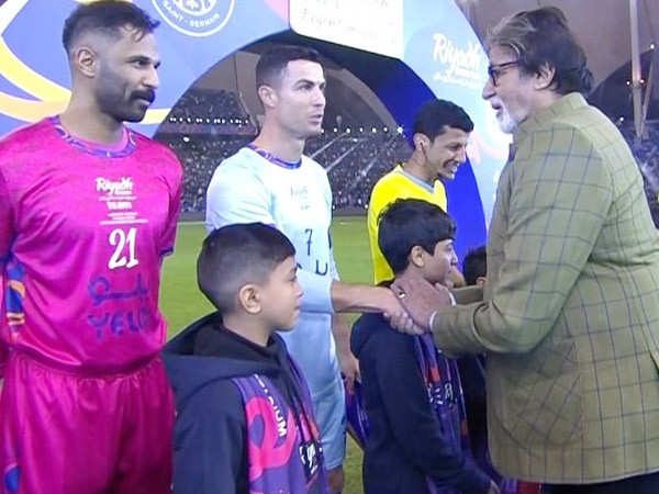 Amitabh Bachchan interacts with Cristiano Ronaldo, and Lionel Messi as he attends a football match
