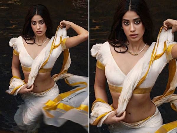 Janhvi Kapoor raises temperatures in a white and gold saree. Pics go viral