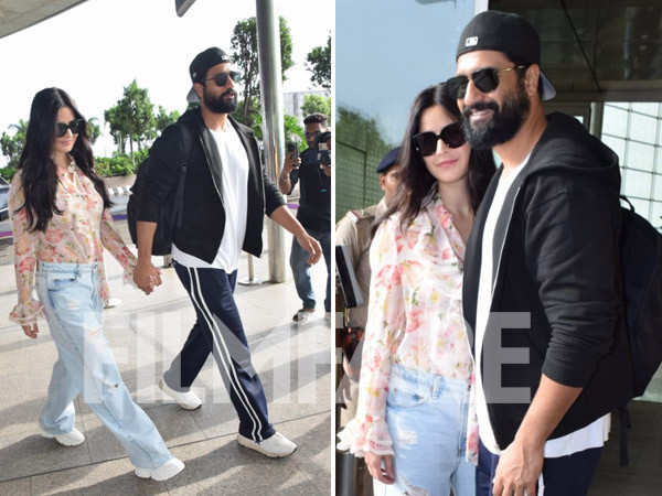 Vicky Kaushal and Katrina Kaif hold hands as they get clicked at the airport