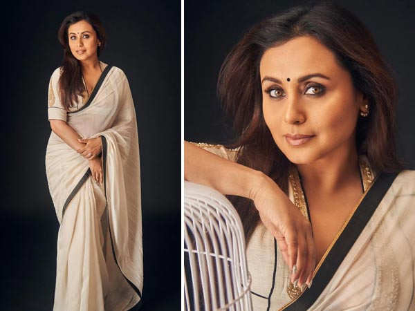 Rani Mukerji stuns in an elegant white saree for the promotions of Mrs. Chatterjee Vs Norway