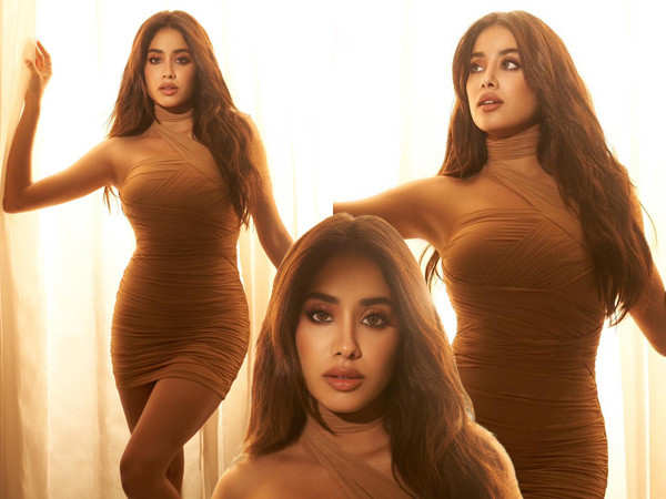 Janhvi Kapoor looks mesmerising in a stunning brown bodycon dress. See pics